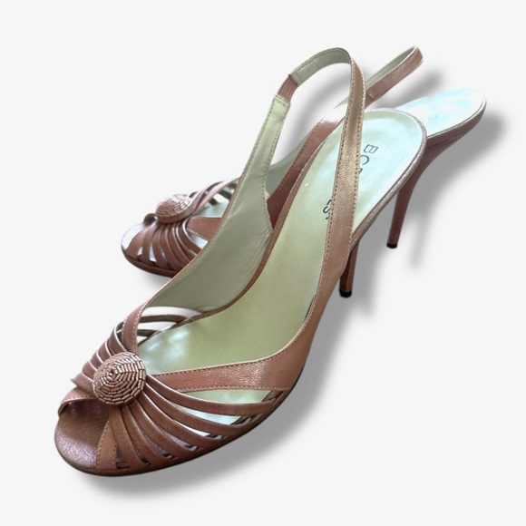 BCBG GIRLS Pink Metallic Leather Florette Slingback Peep-Toe Heels Size 7B - Picture 1 of 14